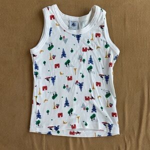 Petit Bateau Sleeveless White Tank Top with Paris Print